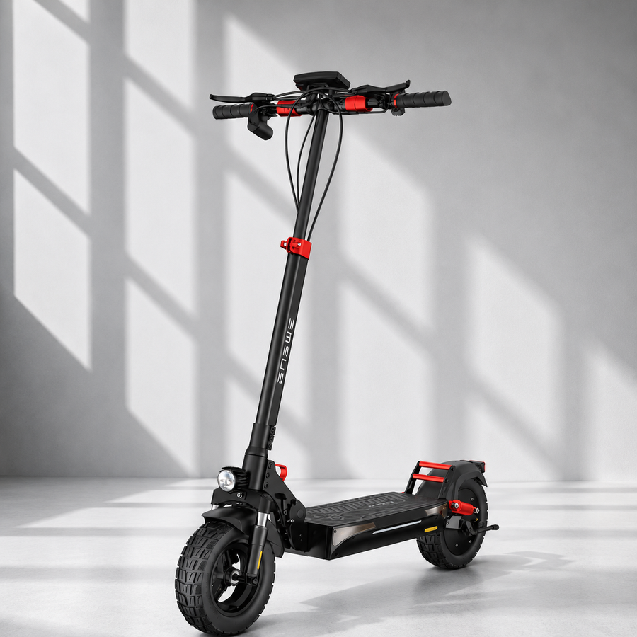 ENGWE Y600 Upgrade el-løbehjul med 48V 18Ah batteri, op til 70 km rækkevidde, 10-tommer dæk, mekaniske skivebremser og foldbart design.