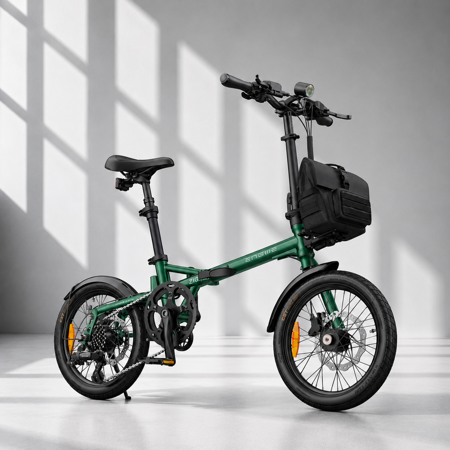ENGWE Zip foldbar elcykel med 250W motor, op til 120 km rækkevidde, torque sensor, Shimano 7 gear og hydrauliske skivebremser.