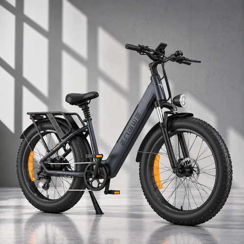 ENGWE E26 ST elcykel til dame i sort med lav indstigning og 26 x 4,0 tommer fatbike-dæk