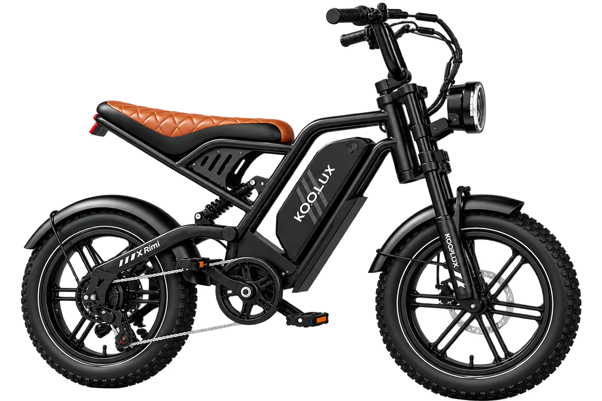 Koolux elektrisk cykel i sort med affjedring og aftageligt batteri