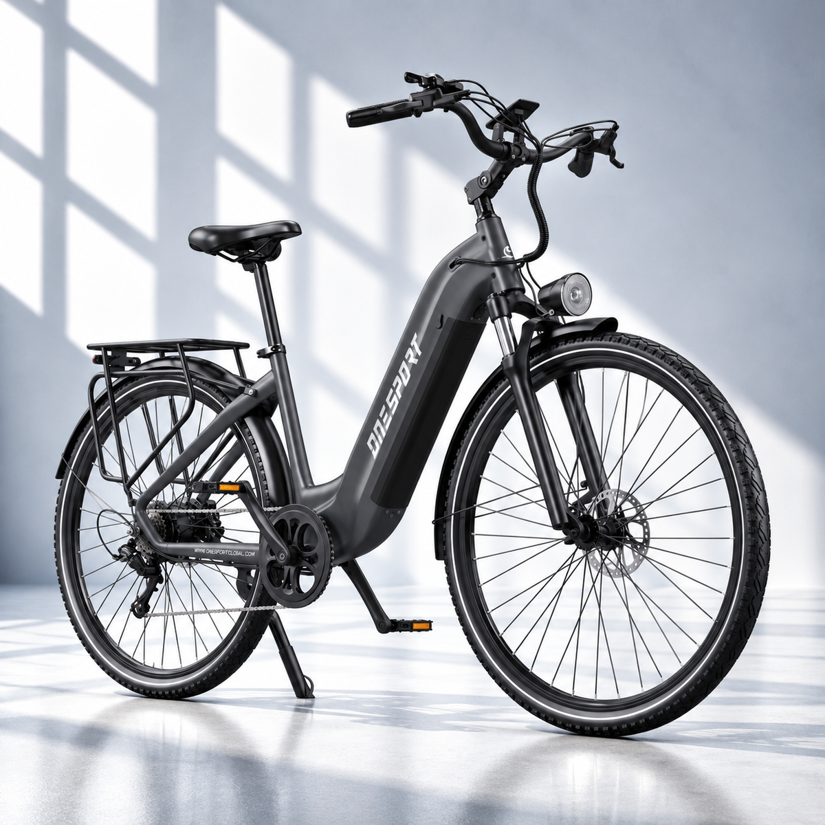 OneSport OT05 Pro grå elcykel med 250W motor, momentsensor og op til 140 km rækkevidde